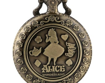 Alice im Wunderland Taschenuhr mit Halskette Antik stil