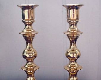 Set of 7 Vintage Solid Brass Tulip Candle Holders with Square Bases
