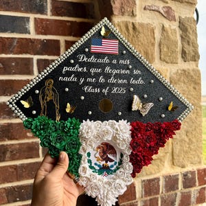 2026 Graduation Cap Toppers, Custom Grad Cap, Grad Cap Decor, Personalized Grad Cap topper, Grad Cap with the Virgin Mary, Mexican Grad Cap