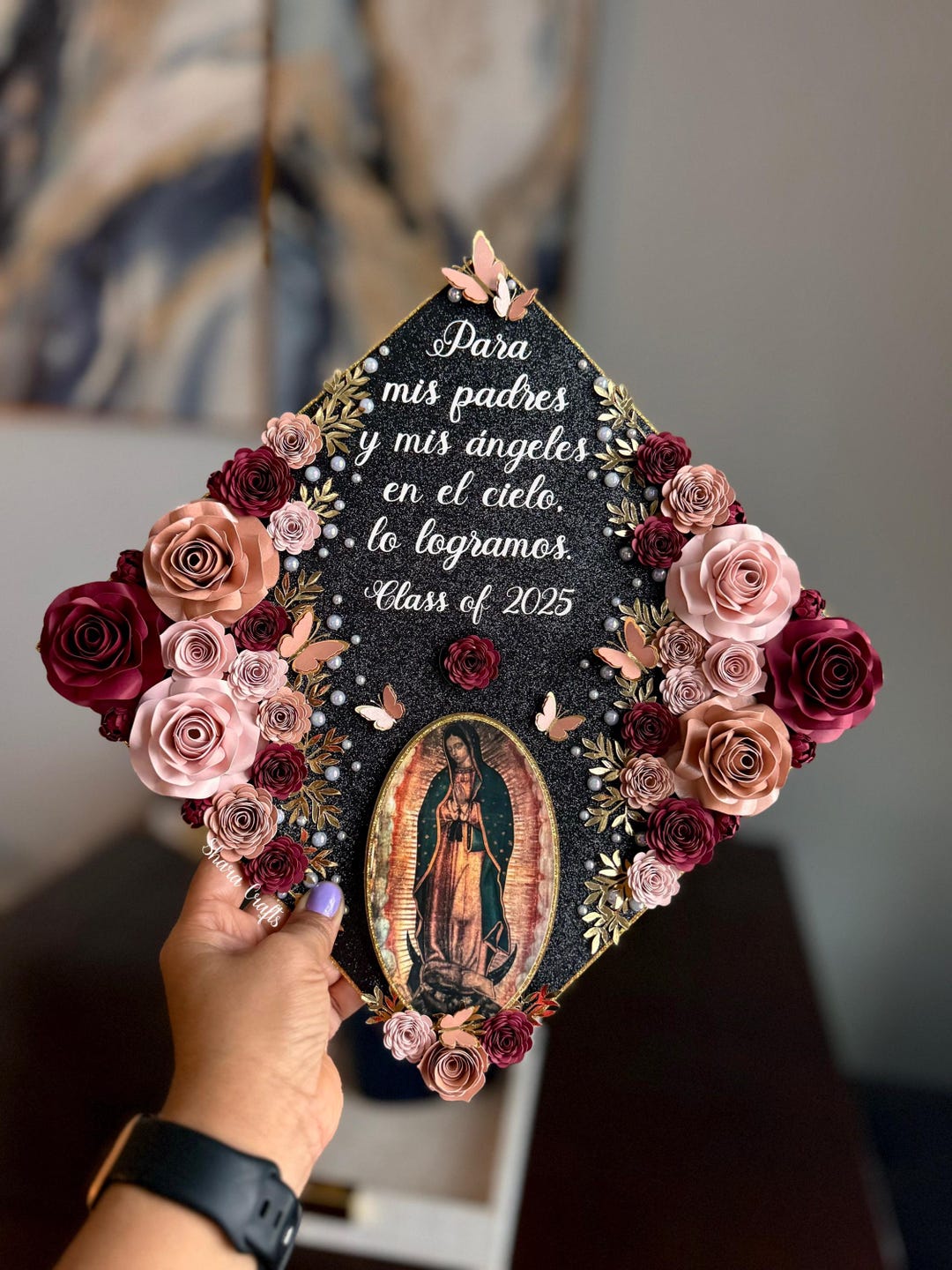 Graduation Cap Decoration, Grad Cap With Virgin of Guadalupe, Handmade ...