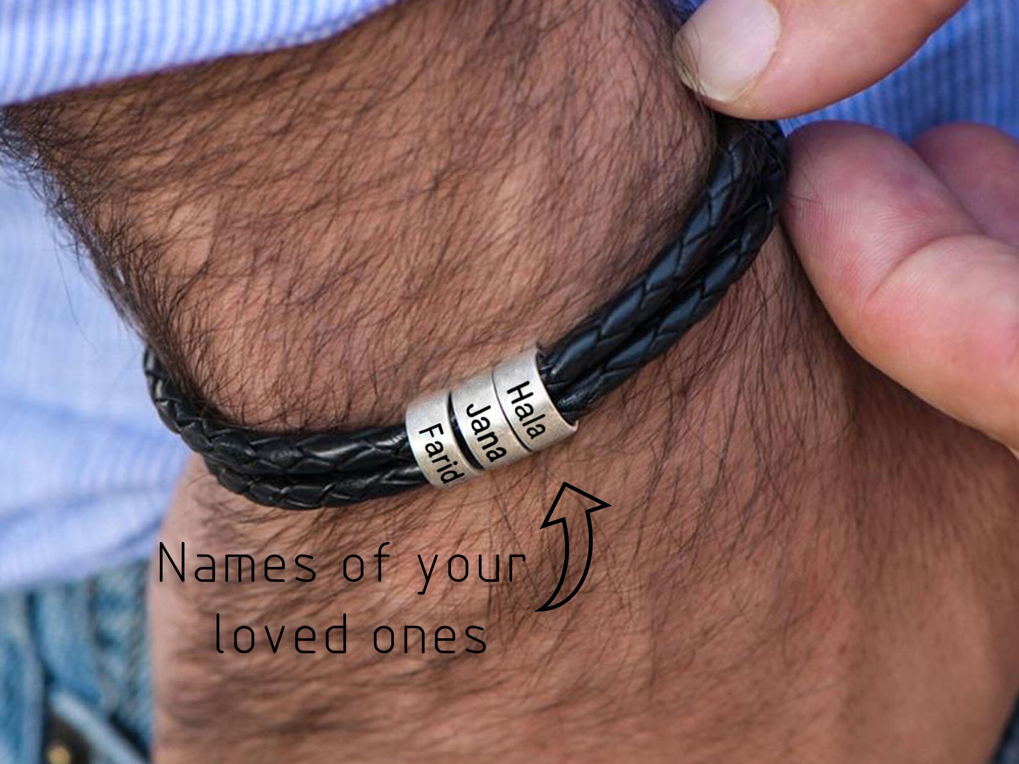 Man Bracelet Gift With Small Custom Beads in Sterling Silver Custom