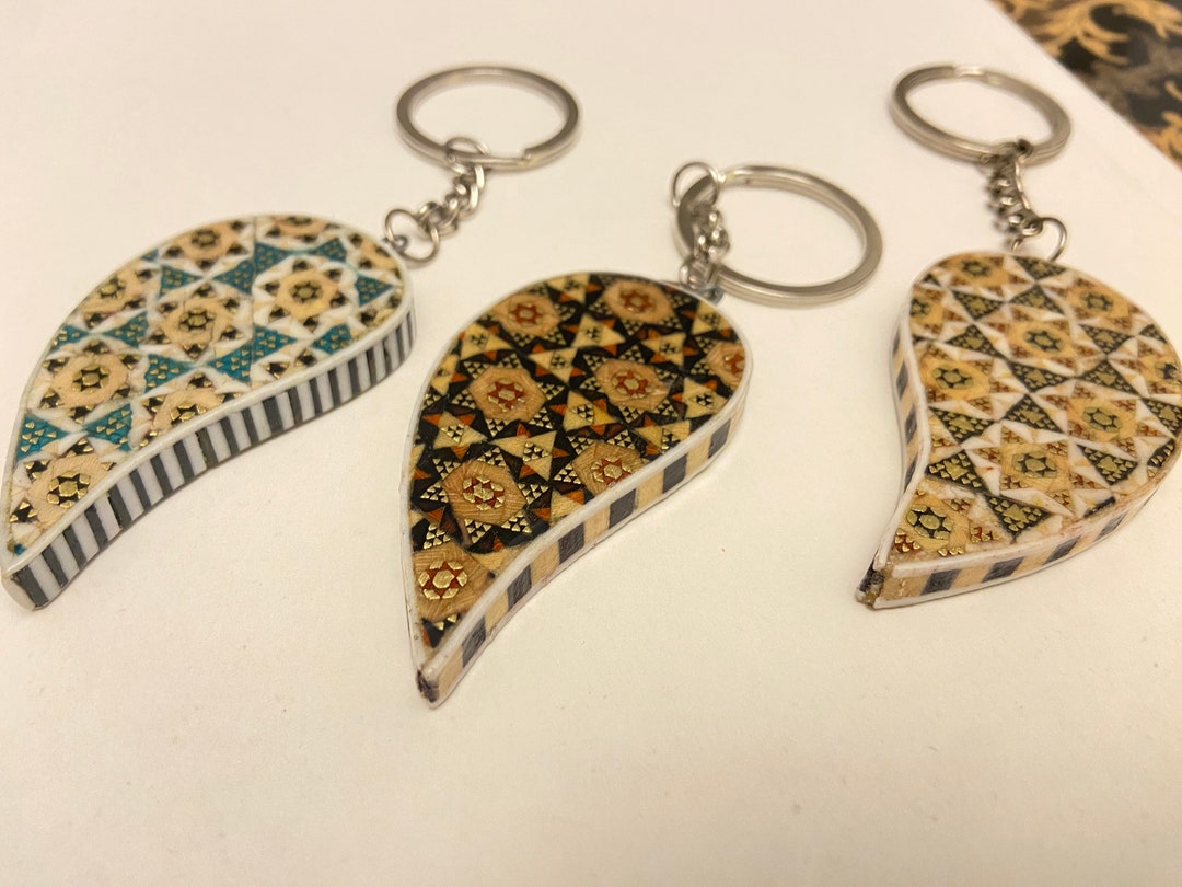 Handmade Traditional Khatam Key Ring: Mosaic Paisley or Heart Shape - Etsy