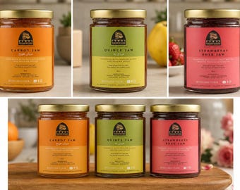 PERSIAN KITCHEN Luxury Homemade Jam Chutney | Strawberry + Rose | Quince | Carrot + Cardamom | Sour Cherry | Foodie Gift