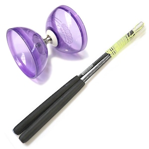 May include: Purple plastic yo-yo with black string and two black sticks with a green stripe and the word "Concept" printed on them.