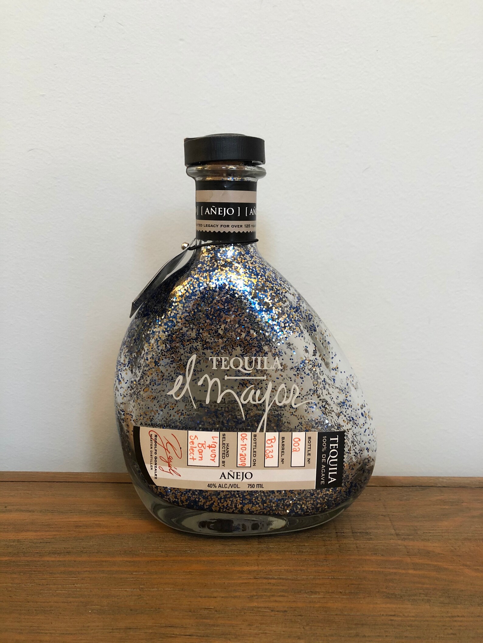 El Mayor Tequila Blue and Silver Bottle Tequila Bottle Art Etsy