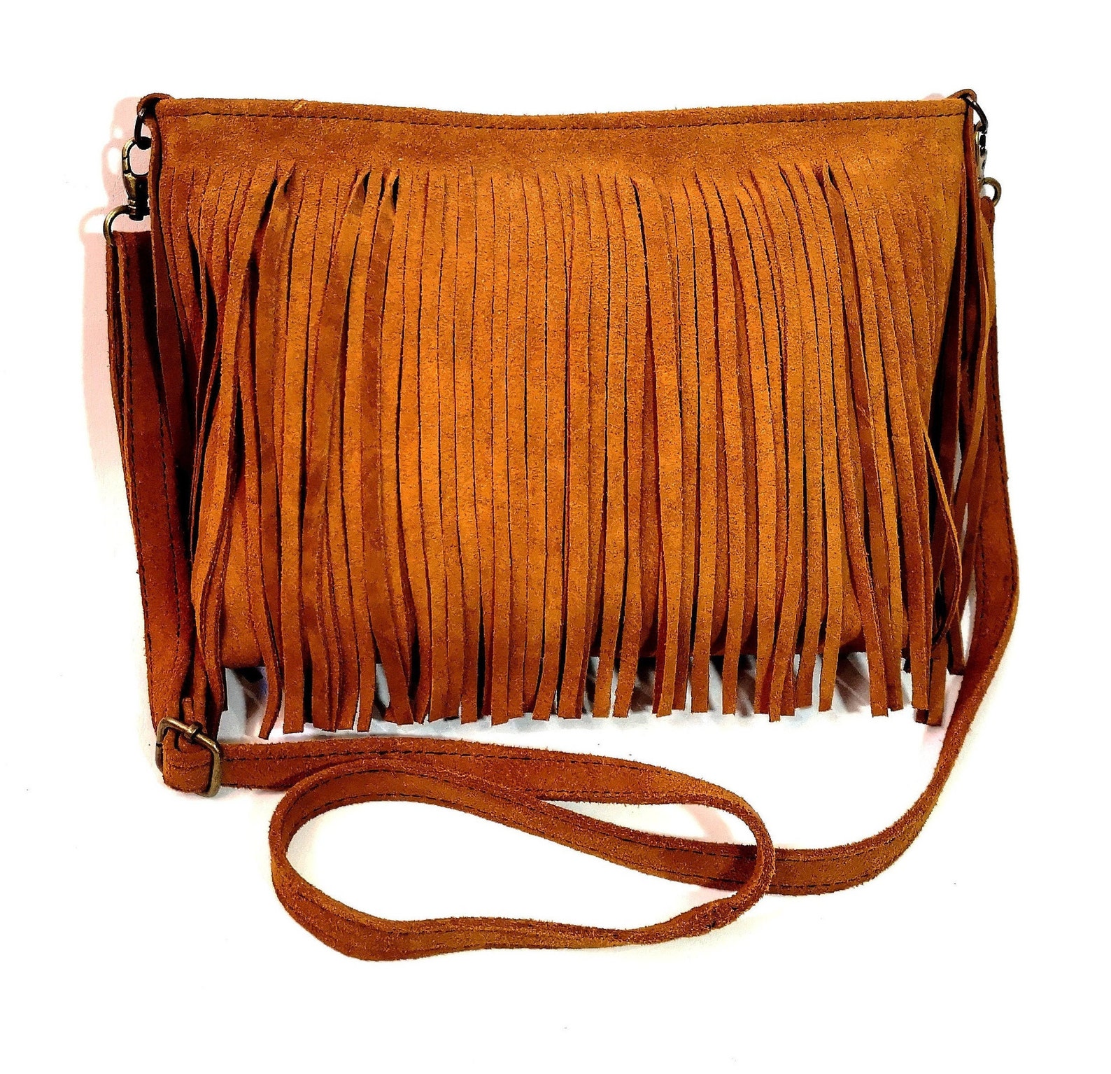 Genuine Leather Fringed Suede Brown Bag, Shoulder Bag With Suede Fringes, Women's Suede Shoulder