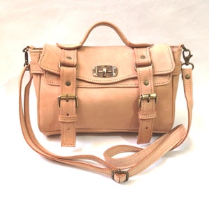Bolso clásico de piel auténtica en color natural Bolso tipo cartera de piel Bolso bandolera de piel con asa y asa desmontables
