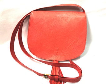 Genuine leather orange bag/Leather crossbody orange bag/Leather crossbody orange zipper bag/Handmade leather tassel orange purse