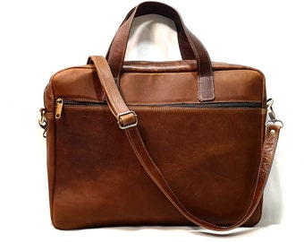 Brown leather laptop bag/Genuine leather messenger bag/Mens leather messenger bag/Womens leather messenger bag/Leather crossbody laptop bag
