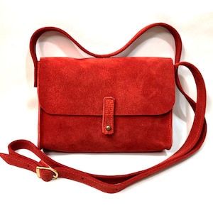 Small red suede bag Red suede crossbody bag Red small leather crossbody bag Red suede purse Suede shoulder purse Red leather purse Mini bag.
