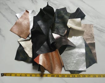 Leather scraps, metallic cow, black, 13 oz small pieces, diy crafts, repurposed, upcycled, reused materials, die cut earrings, jewelry, art