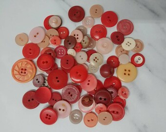 Vintage red plastic buttons, mixed plastic  small, medium and large sizes - approx 1.5 oz 3"X3"bag