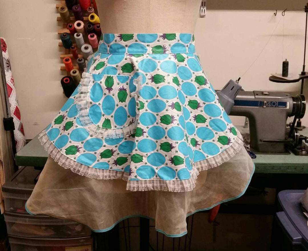 Vintage 1950s Reversible Apron Turquoise & Green Chintz and - Etsy
