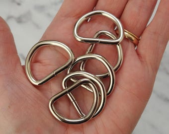 Set of 6 heavy duty 1" (inner dimensions) D-rings, utility, handbag purse backpack belt hardware, supplies, supply, purse ring, shiny silver