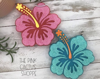 Hibiscus Flower Car Air Freshener: Scented Handmade Freshie (4"x4")