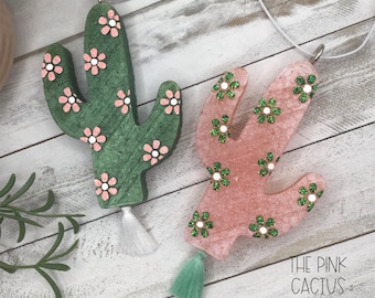 Cactus Car Air Freshener with Flowers: Handmade Scented Freshie