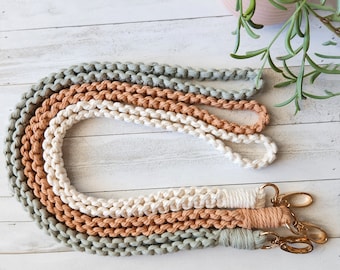 Macrame Lanyard, Macrame ID/Badge Holder, Boho Key Holder, Cotton Cord, Swivel Clasp