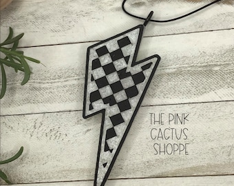 Checkerboard Lightning Bolt Car Air Freshener: Handmade Hanging Freshie