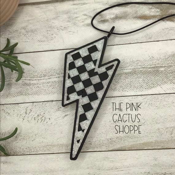 Checkerboard Lightning Bolt Car Air Freshener: Handmade Hanging Freshie