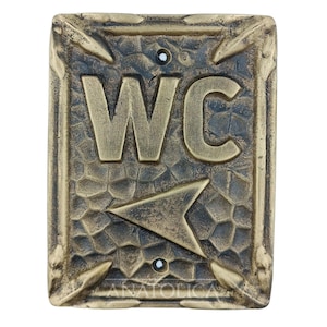 Anatolica Brass Toilet Directional Sign, Arrow, Unlacquered Finish