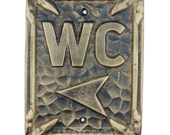 Anatolica Brass Toilet Directional Sign, Arrow, Unlacquered Finish
