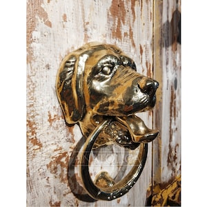 Dog Door knocker,Labrador,Solid Brass,Large,7.9 inches, Labrador Retriever Head,Front Door Ornament Antique Brass