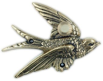 Anatolica  Brass Swallow Chime Push Button, Decorative Door Bell , Unlacquered Finish