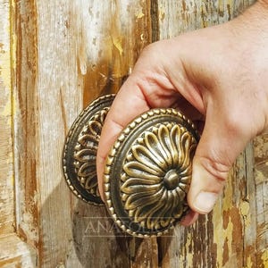 Antique Solid Brass Centre Front Door Knob Pull Dia 3 inches Ornate Single Dummy