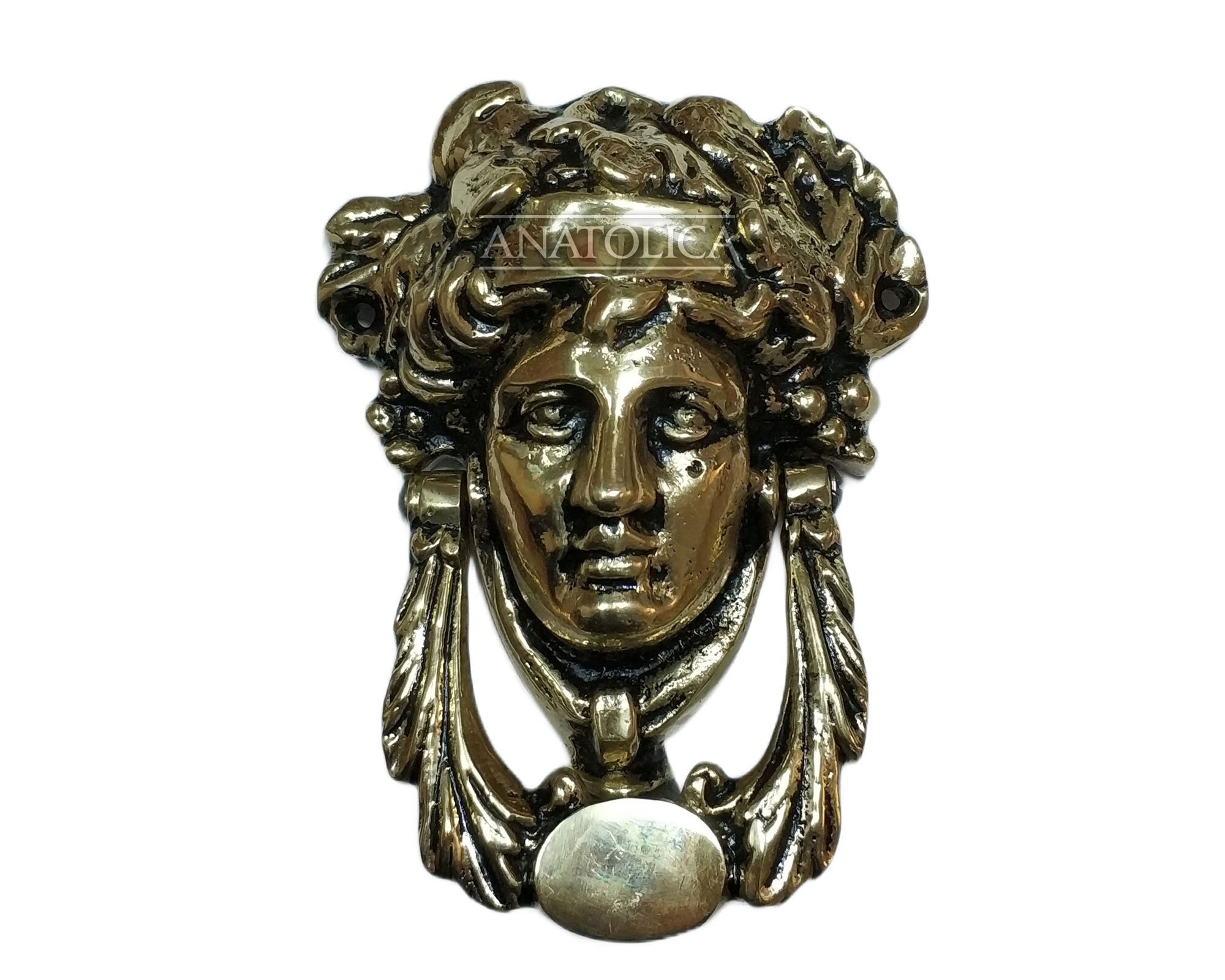アンティーク　GREECE 飾り Grecian Goddess Door Knocker Regency Dionysus Face Brass 7.1