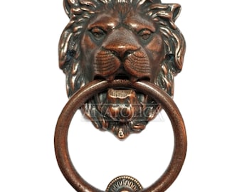 Large Regency Lion Brass Door Knocker 7.1 inches Antique Copper