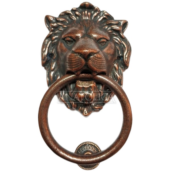 Large Regency Lion Brass Door Knocker 7.1 inches Antique Copper