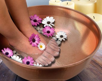 Anatolica Hand Hammered Copper Pedicure Bowl, Foot Bath Basin, Polished Natural Red Finish