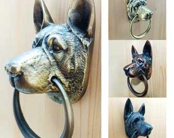 Anatolica German Shepherd Dog Door knocker, 6.5 inches,Solid Brass, Unlacquered Finish