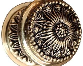 Anatolica Daisy Brass Door Knob,Round Front Door Pull, Unlacquered Finish
