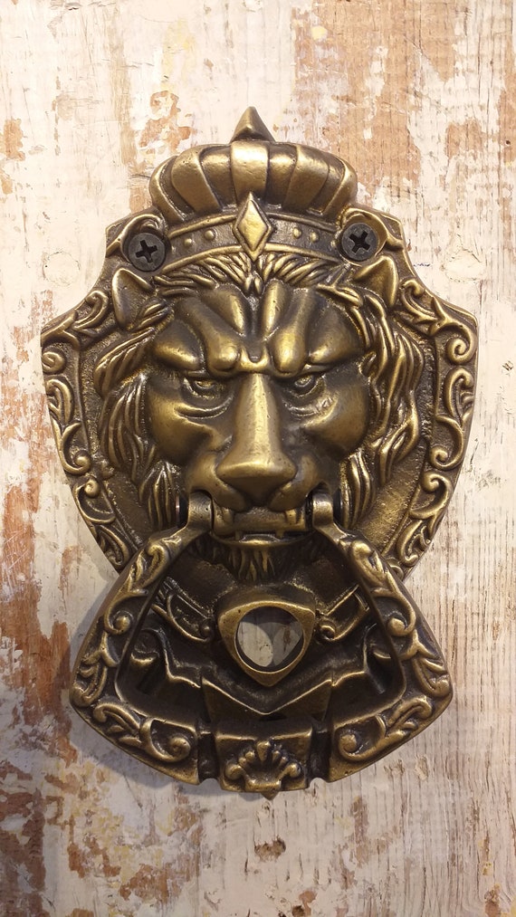 Crowned Lion Peephole Door Knocker,brass,6.3 Inches - Etsy