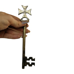 Maltese Cross Key, Large, 7.48 inch 19cm ,Solid Brass,Church Monastery Warded Key