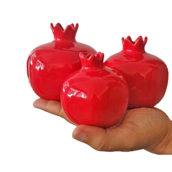 Pomegranate Red Ceramic Vase,Home Decor, Ornament,Set of 3, New Year Gift,Housewarming Gift