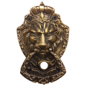 Crowned Lion Peephole Door Knocker,Brass,6.3 inches