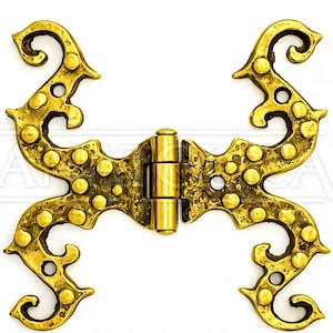 Anatolica,Set of 2,Antique Brass Shutter Hinge,2.6 x 3.15 inches,T Shaped,Medieval Design and Gothic Style