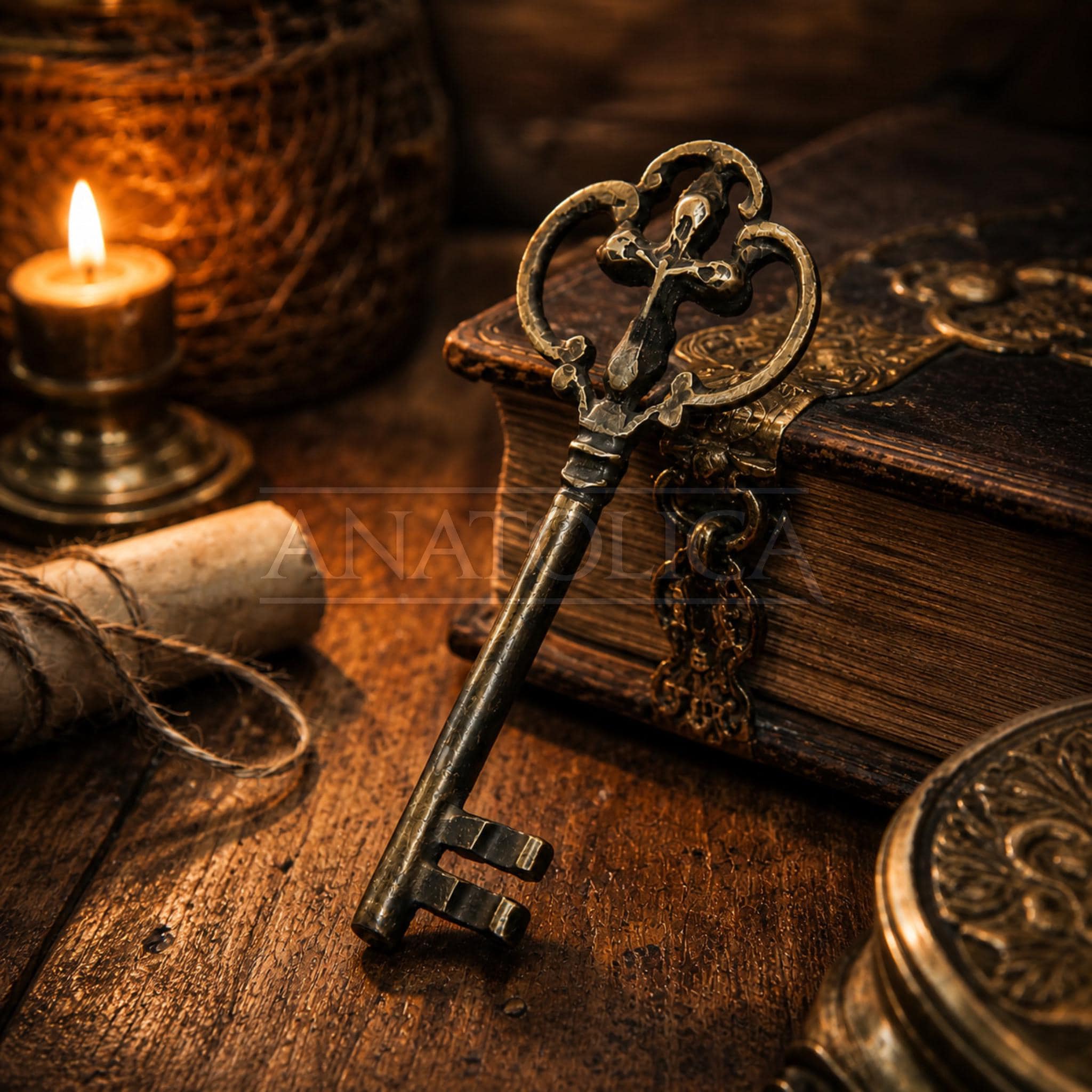 Large Crucifix Cross Key, 7.5 inch 19.5cm, Solid Brass, Engraved