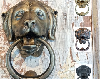 Anatolica Dog Door knocker, Solid Brass, 6.7 inches, Labrador Retriever Head, Front Door Ornament, Unlacquered Finish