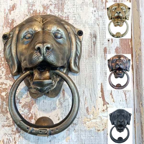 Anatolica Dog Door knocker, Solid Brass, 6.7 inches, Labrador Retriever Head, Front Door Ornament, Unlacquered Finish