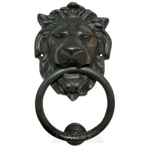 Large Regency Lion Brass Door Knocker 7.5 inches Black Oxide