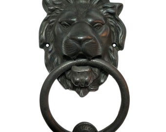 Large Regency Lion Brass Door Knocker 7.5 inches Black Oxide