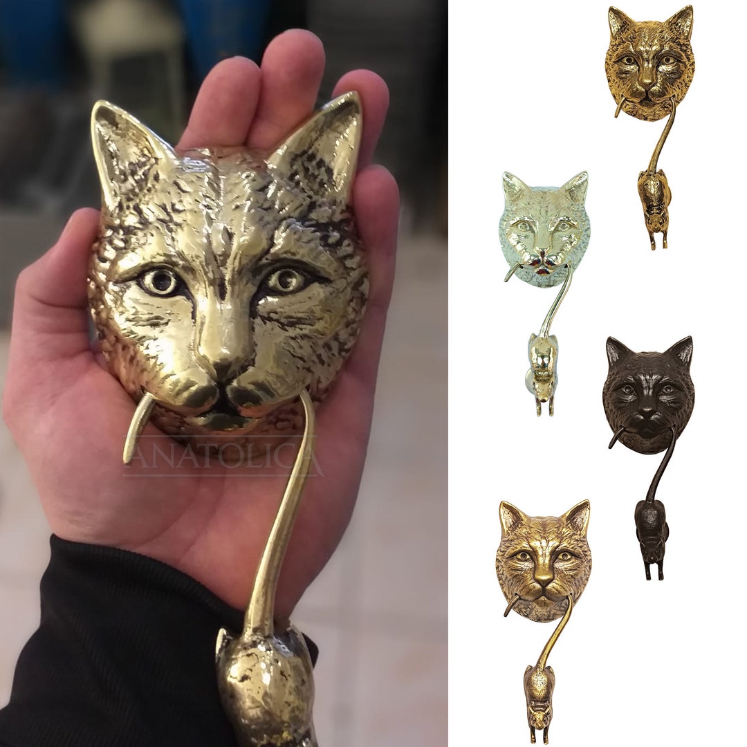 Anatolica Cat and Mouse Door Knocker, Solid Brass, 8.7 Inches, Front Door Ornament Etsy
