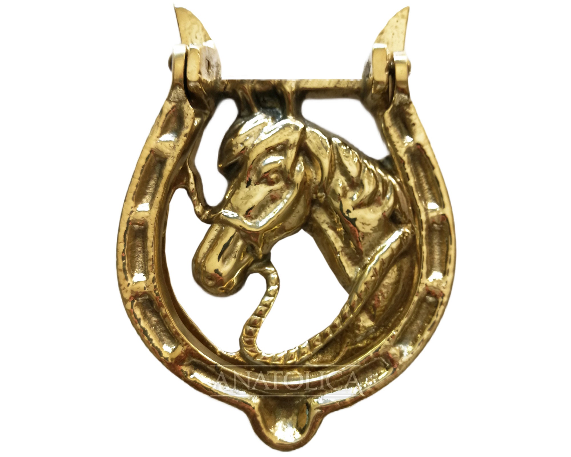 Horseshoe and Horse Head Door Knocker Polished Brass 6.3 Etsy