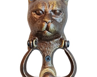 Anatolica Cats Head Brass Door Knocker 5.5 inches,Antique Bronze Finish