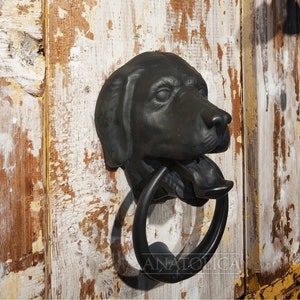 Dog Door knocker,Labrador,Solid Brass,Large,7.9 inches, Labrador Retriever Head,Front Door Ornament Oxide Brass