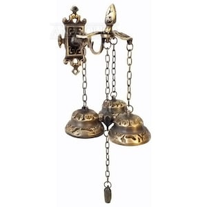 Anatolica Vintage Solid Brass Wall Mounted Hanging 3 Bells,Wind Chime,Shopkeepers Bell,Door Bell