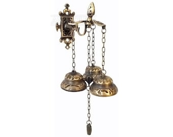 Anatolica Vintage Solid Brass Wall Mounted Hanging 3 Bells,Wind Chime,Shopkeepers Bell,Door Bell